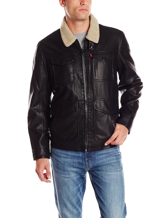 Levi's Men's Faux-Leather Four-Pocket Field Jacket with Faux-Shearling-Lined Collar